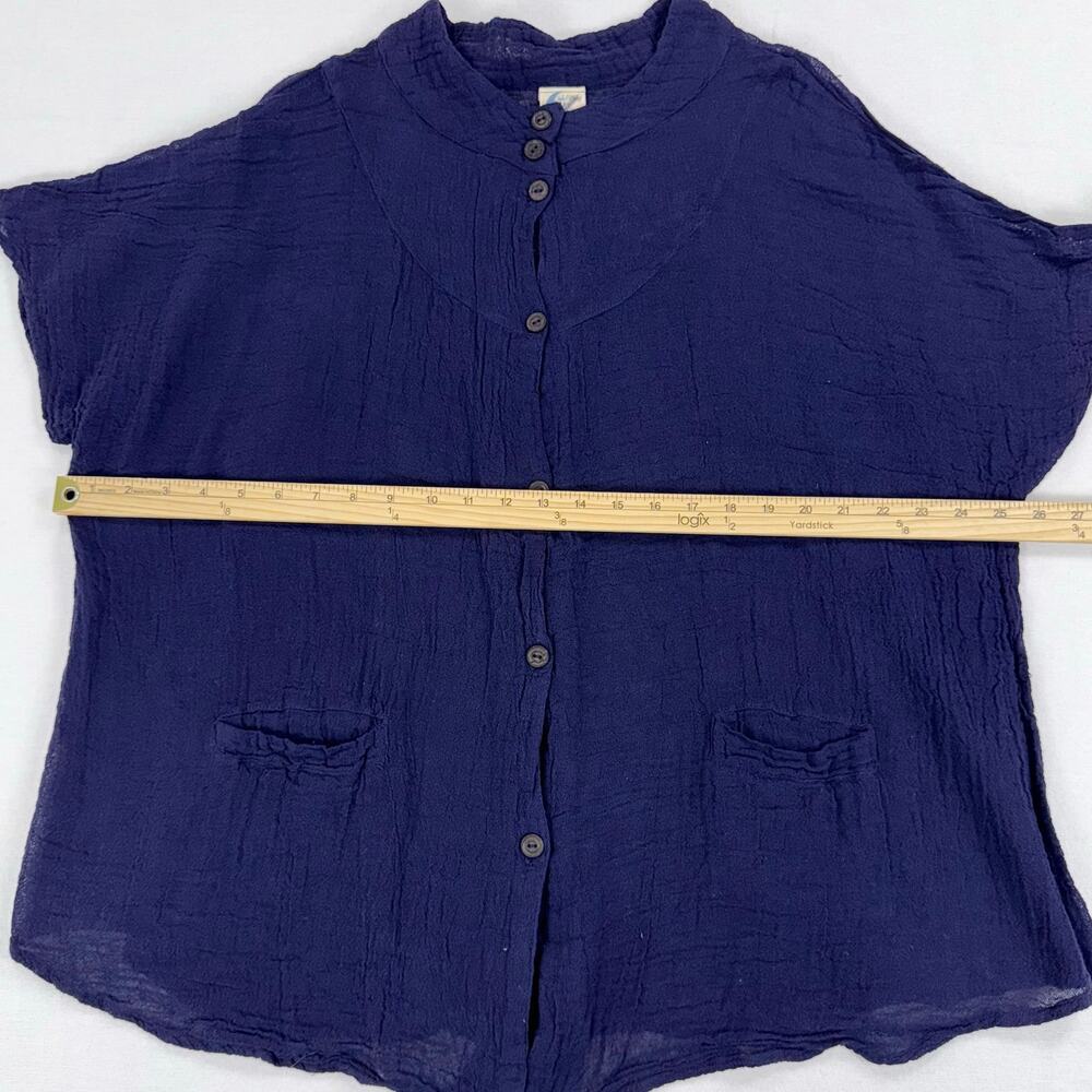 Jaded Gypsy Women's Oversize Gauze Button Down Top L/XL Navy Blue - Picture 10 of 12